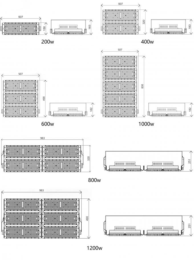 200W Modulo 400W 600W 800W 1200W luci di alluvione per l'illuminazione dello stadio sportivo 6