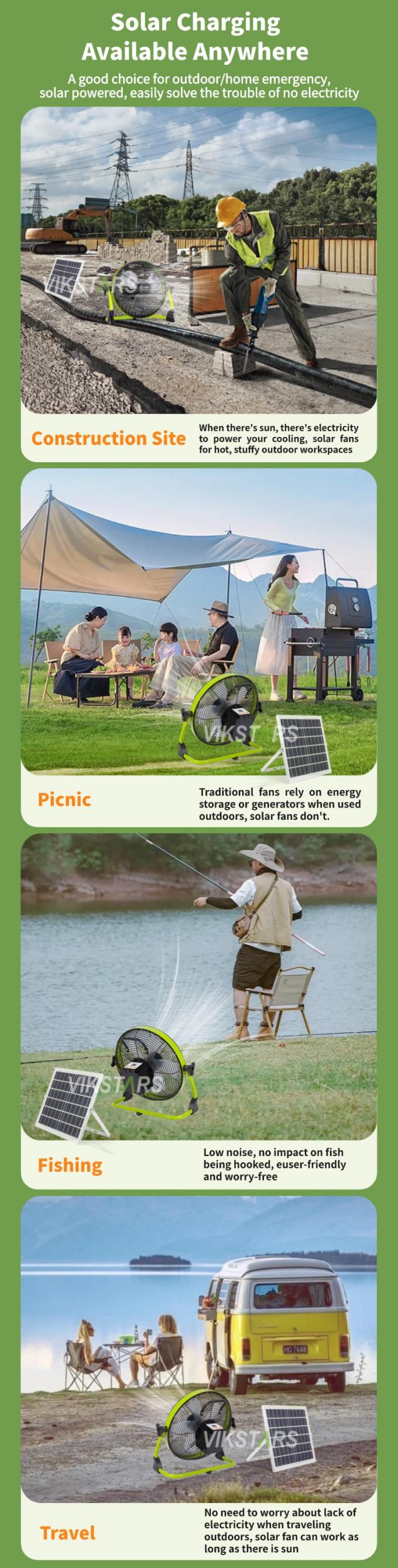 Ventilatore esterno portatile ricaricabile emergenza domestica 12 pollici 14 pollici ventilatore a pavimento solare ventilatore a energia solare silenzioso 2