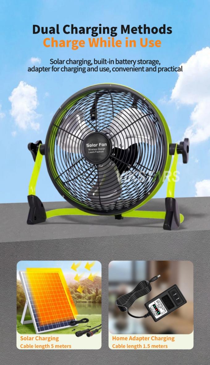 Ventilatore esterno portatile ricaricabile emergenza domestica 12 pollici 14 pollici ventilatore a pavimento solare ventilatore a energia solare silenzioso 3
