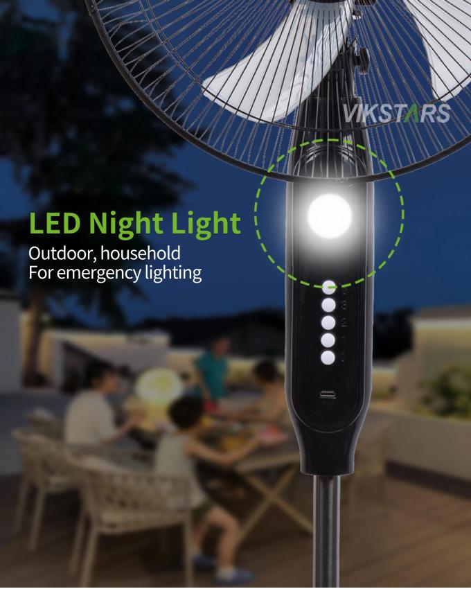 Ventilatore solare da terra ricaricabile a 5 pale da 16 pollici con luce LED, pannello e batteria, ventilatore solare da pavimento 13
