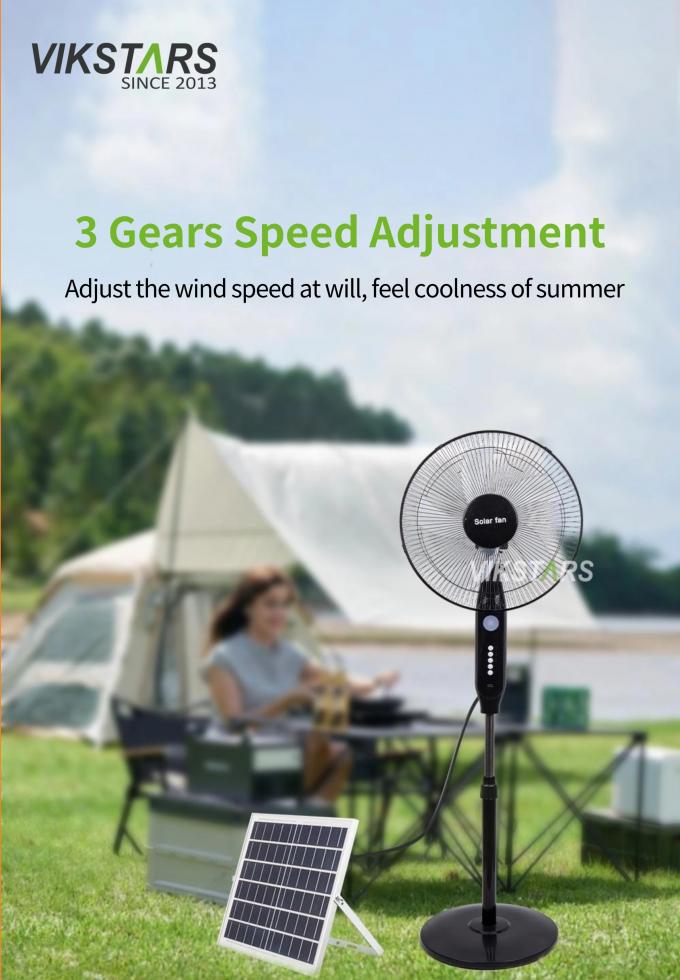 Ventilatore solare da terra ricaricabile a 5 pale da 16 pollici con luce LED, pannello e batteria, ventilatore solare da pavimento 15