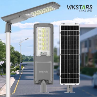 comprare Lampade per la strada esterne integrate a energia solare all'aperto 200w 300w Lampada per la strada con polo di controllo remoto a sensore di luce fabbricazione online
