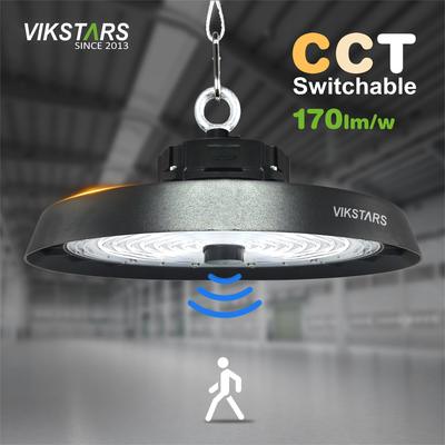 comprare 170lm/w UFO ad alta luminosità luci di alta baia supporto 3CCT con sensore di movimento Lampade industriali di magazzino fabbricazione online