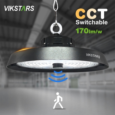 170lm/w UFO ad alta luminosità luci di alta baia supporto 3CCT con sensore di movimento Lampade industriali di magazzino